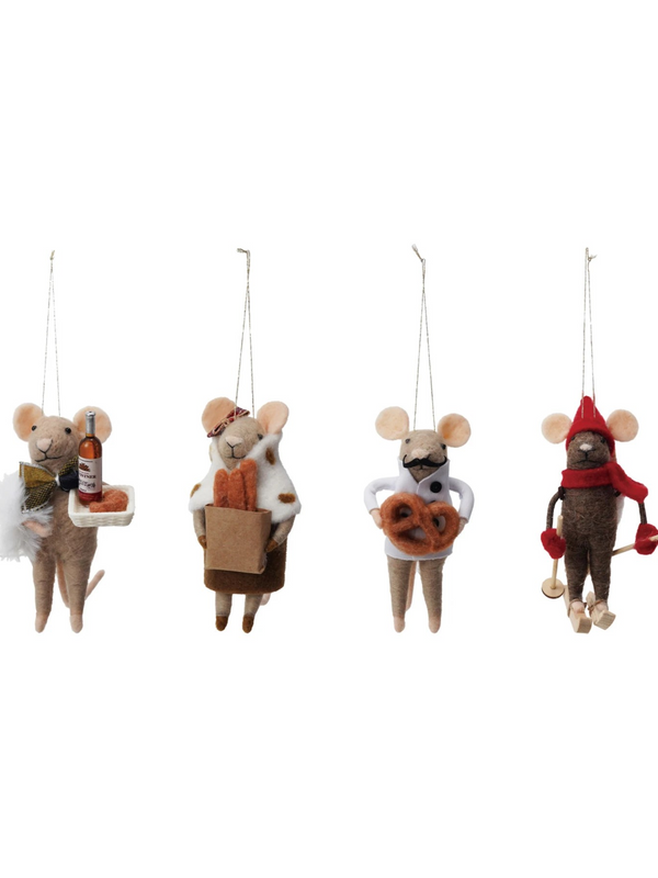 4-3/4"H Handmade Wool Felt Mouse Gourmand Ornament