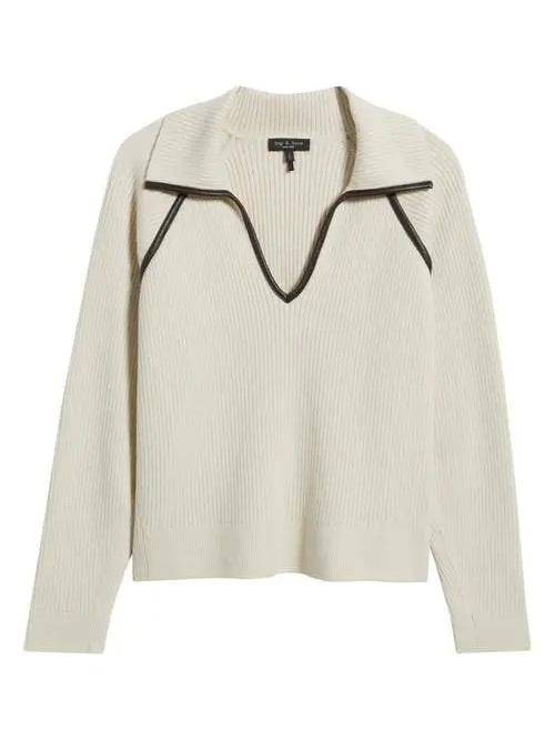 Caterina Faux Leather Piped Trim Polo