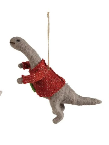 Wool Felt Dinosaur in Sweater Ornament