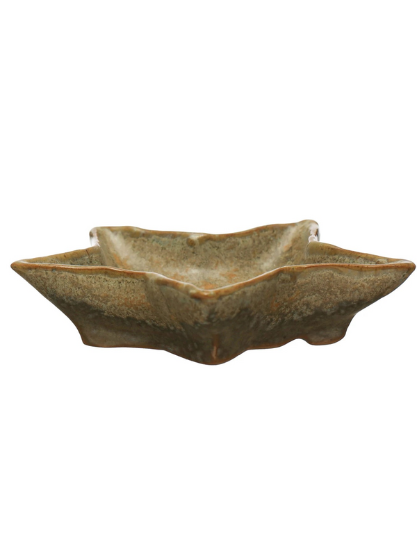 4"L x 4"W  Stoneware Star Shaped Plate Reactive Glaze - Green