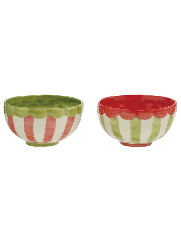 Hand-Painted Stoneware Striped Bowl w/ Scalloped Rim