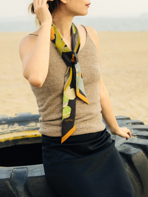 "Ethereal Mirage" Silk Twill Skinny Scarf - Dark Brown