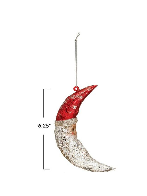 6-1/4"H Hand-Painted Mercury Glass Santa Moon Ornament
