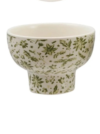 Stoneware Footed Bowl w/ Holiday Pattern