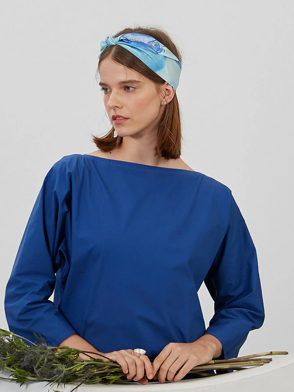 "Blue Fin" Silk Twill Skinny Scarf