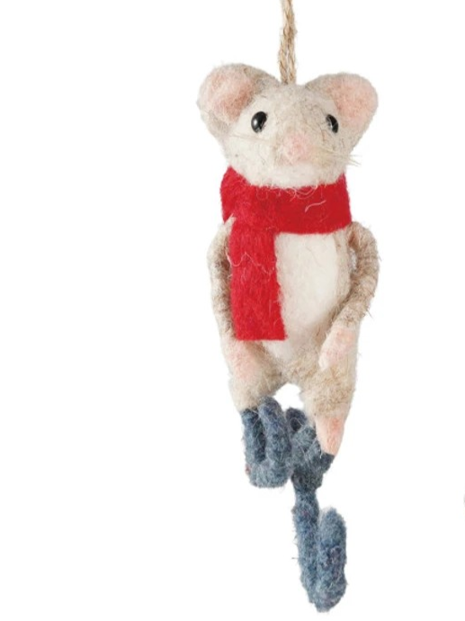 Felt Mouse on Sled/Skates Ornamnent