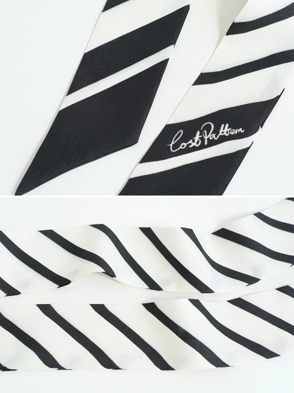 "La Marinière" Silk Skinny Scarf - Black & White