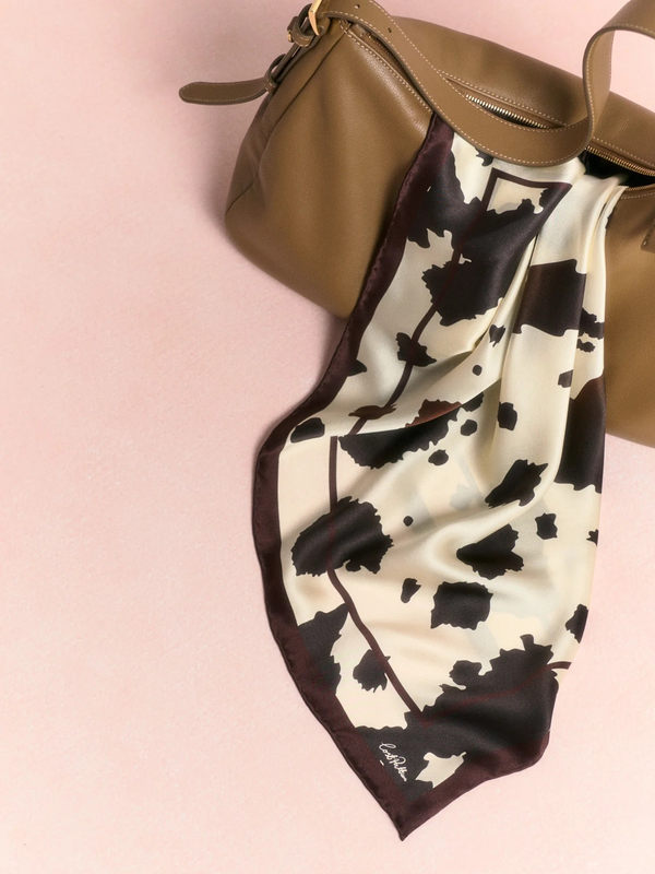 "Spot Chic" Silk Bandana Scarf - Cow Print