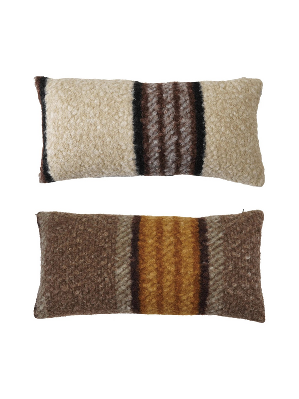 Fabric Faux Sherpa Lumbar Pillow w/ Stripes