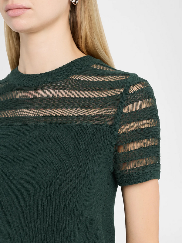 Britt Lattice-Knit Short-Sleeve Sweater