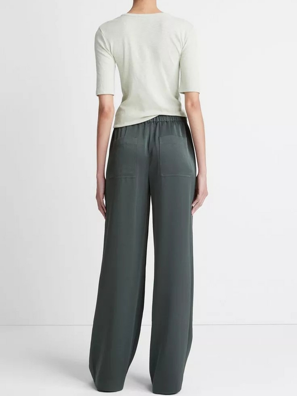 Shiny Wide-Leg Pull-On Pant