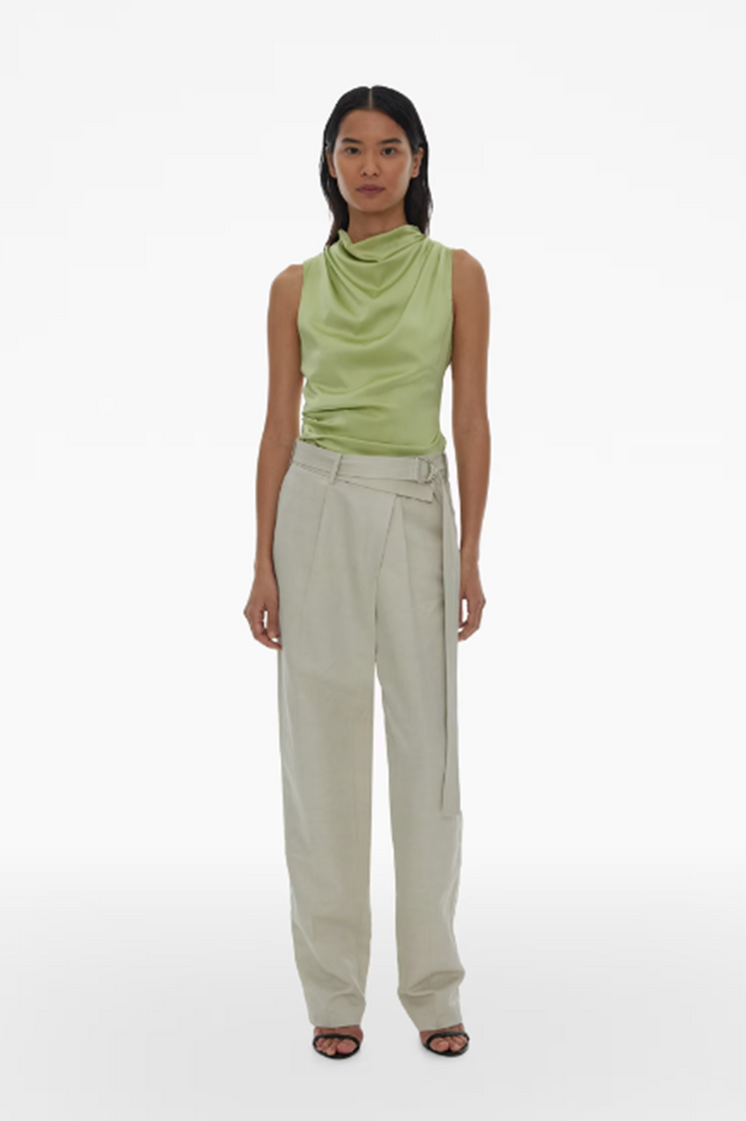 Buy WDIRARA Women's Split Elastic Waist Wide Leg Tie Front Wrap Long Pants,  Black, Small at Amazon.in