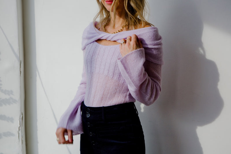 Cambria Off the Shoulder Halter Sweater