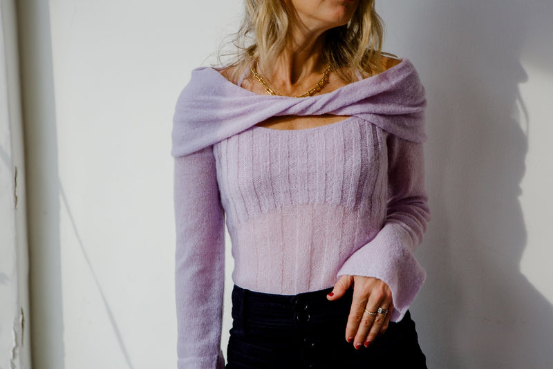 Cambria Off the Shoulder Halter Sweater