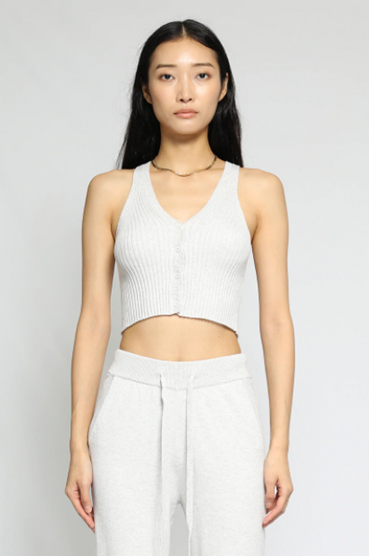 Blended Knit Cropped Button Tank
