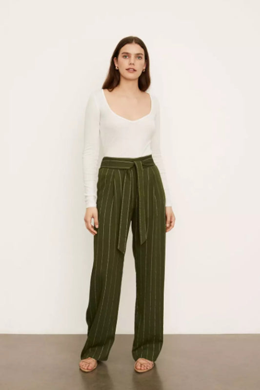 Soft Stripe Belted Pull On Pants